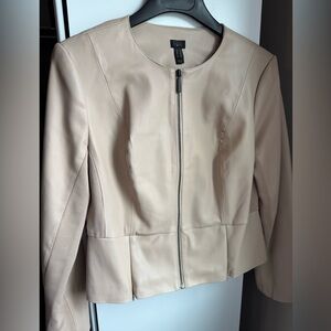 Gili Light Tan Zip-Front Faux Leather Jacket